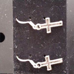 Silvertone Cross Earrings NWOT